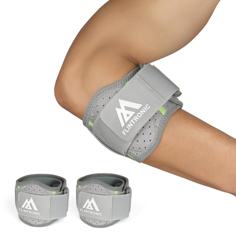flintronic 2PCS Tennis Elbow Support Strap, Golfers Elbow Support for Men & Women, Adjustable Elbows Brace with Shock-absorbing Spacer, for Tennis & Golfer's Elbows Pain Relief (Light Gray)